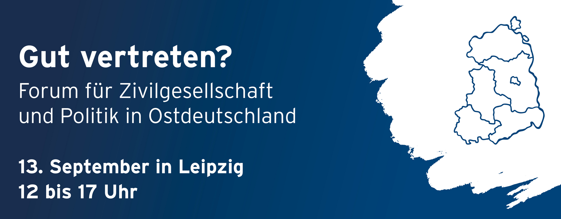 Auf dem Bild steht "Gut vertreten?, Absatz Forum für Zivilgesellschaft und Politik in Ostdeutschland".